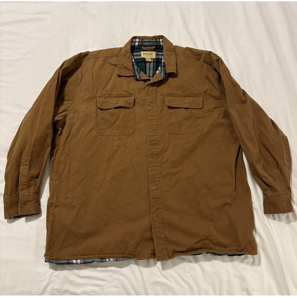 Rustic Ridge Shirt Jacket Mens 2XL Brown Flannel Lined Chamois Work Shacket Cttn - Picture 3 of 10